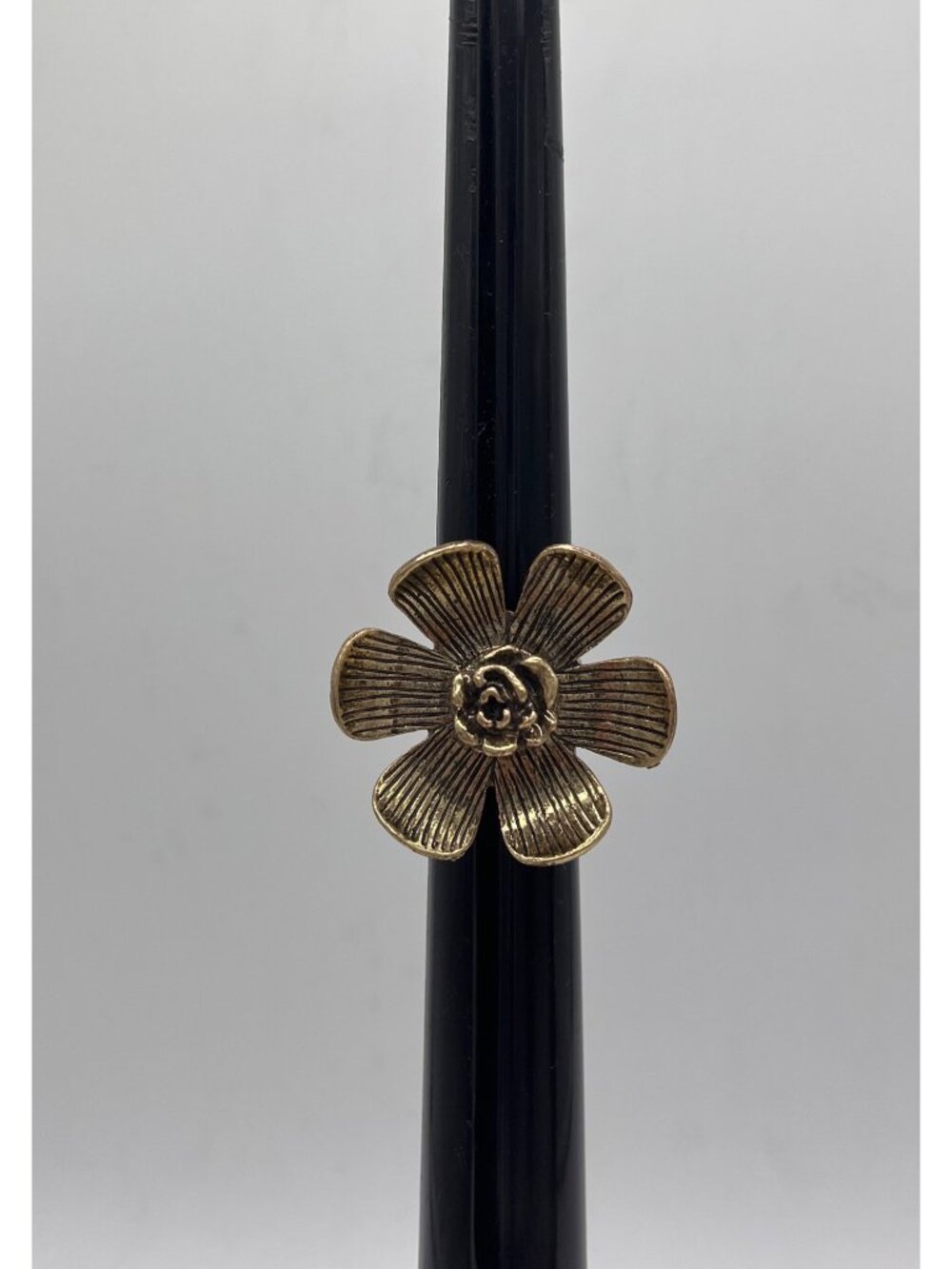Vintage Modernist Bronze Tone Large Flower Ring Adjustable Statement Ring Sz 8
